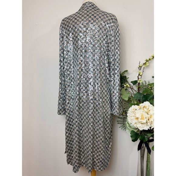 Steve Madden Shae Silver Sequin Longline Duster Jacket | Medium | Anthropologie - Picture 9 of 12